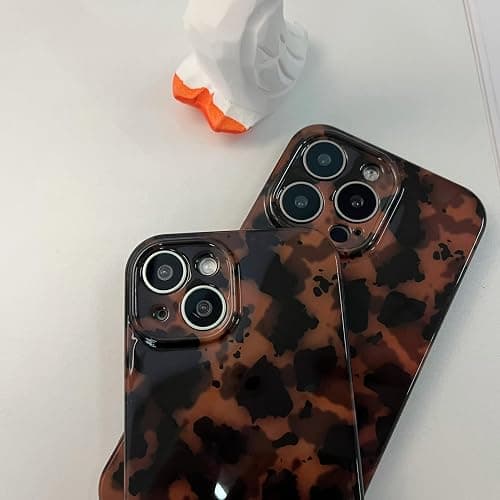 aaknhen Tortoise Shell Phone Case Compatible for iPhone 13 Retro Leopard Cheetah Print Chic Animal Pattern Flexible Soft TPU Protective Cool Girls Amber Brown Protective Cover(for iPhone 13) thumbnail 5