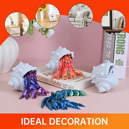 GemmiCho 3D Printed Animals, 7.8" 3D Printed Hermit Crab with Shell, 3D Printed Toy for Stress Relief, Easter Eggs Animals Figurines,  Easter Basket Stuffers Toys for Boys Kids Teen 5-7 4-6 8-12 (Red) thumbnail 5
