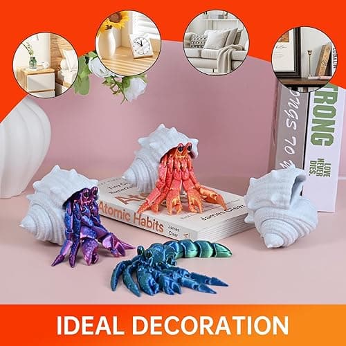 GemmiCho 3D Printed Animals, 3D Printed Toy, 7.8" Articulated Hermit Crab with Combinable Shell, Desktop Decor & Stress Relief Toy, Collectible Gift for Animal Enthusiasts (Red) thumbnail 6