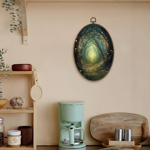 LKETW Vintage Fantasy Forest Oval Wall Art Decor, Rustic Nature Enchanted Forest Oval Canvas Hanging Decor, Mystical Cottagecore Wall Decorations for Home Bedroom Living Room, 8.6x11.4 Inch thumbnail 5