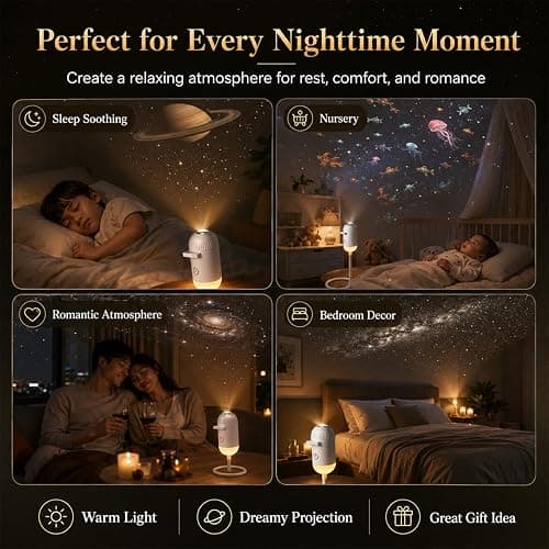 Galaxy Starry Sky Night Light Projector, 2-in-1 Portable with 12 Projection Films, 360° Adjustable Brightness Control Eye‑Caring LED Night Light for Kids Adults Bedroom Home Ceiling Car Decor Gift thumbnail 2