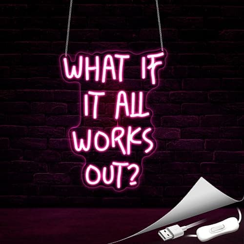 Gdbkabf What If It All Works Out Neon Sign, Neon Signs for Wall Decor Neon Pink LED Signs Room Neon Light Up Signs Home Decor for Bedroom Club Party Bar Shop USB Operated thumbnail 5