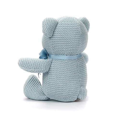 FLUFFYFUN 100% Organic Cotton Blue Teddy Bear Plush, 6.5" Baby Stuffed Animal for Newborn thumbnail 4