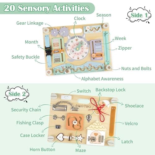 Smartwo Double-Sided Montessori Busy Board for Toddlers Sensory Activities, Educational Learning Toy Wooden for Kids Aging 2 to 5 Years Old, Ideal Choice for Baby Girls Boys Gift (Safari Theme) - Safari thumbnail 4