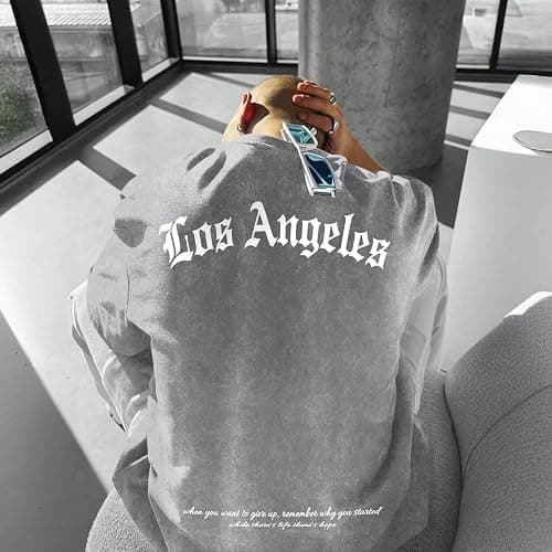 Bobeutou Oversized Graphic Tshirts for Men Los Angeles Vintage Tees Streetwear Acid Wash Baggy Cool Shirts Casual Tops thumbnail 4