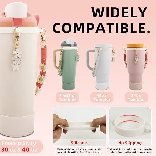 Silicone Boot Set for Owala Water Bottle 24 oz, 32 oz, 40 oz - Includes Anti-Slip Sleeve & Water Bottle Handle Strap, Perfect Owala Accessories, Fits Owala Tumbler, Owala FreeSip, Owala Candy Coated thumbnail 2