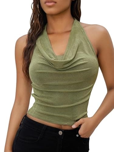 SOLY HUX Women's Halter Tops Draped Front Sleeveless Backless Y2K Crop Sexy Cami Tops Going Out Summer Outfits thumbnail 2