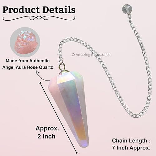 Amazing Gemstone Angel Aura Rose Quartz Crystal Pendulum for Divination - Certified Dowsing Crystals, Healing Stones for Chakra Balancing, Meditation - Enhance Reiki Spiritual Growth thumbnail 4
