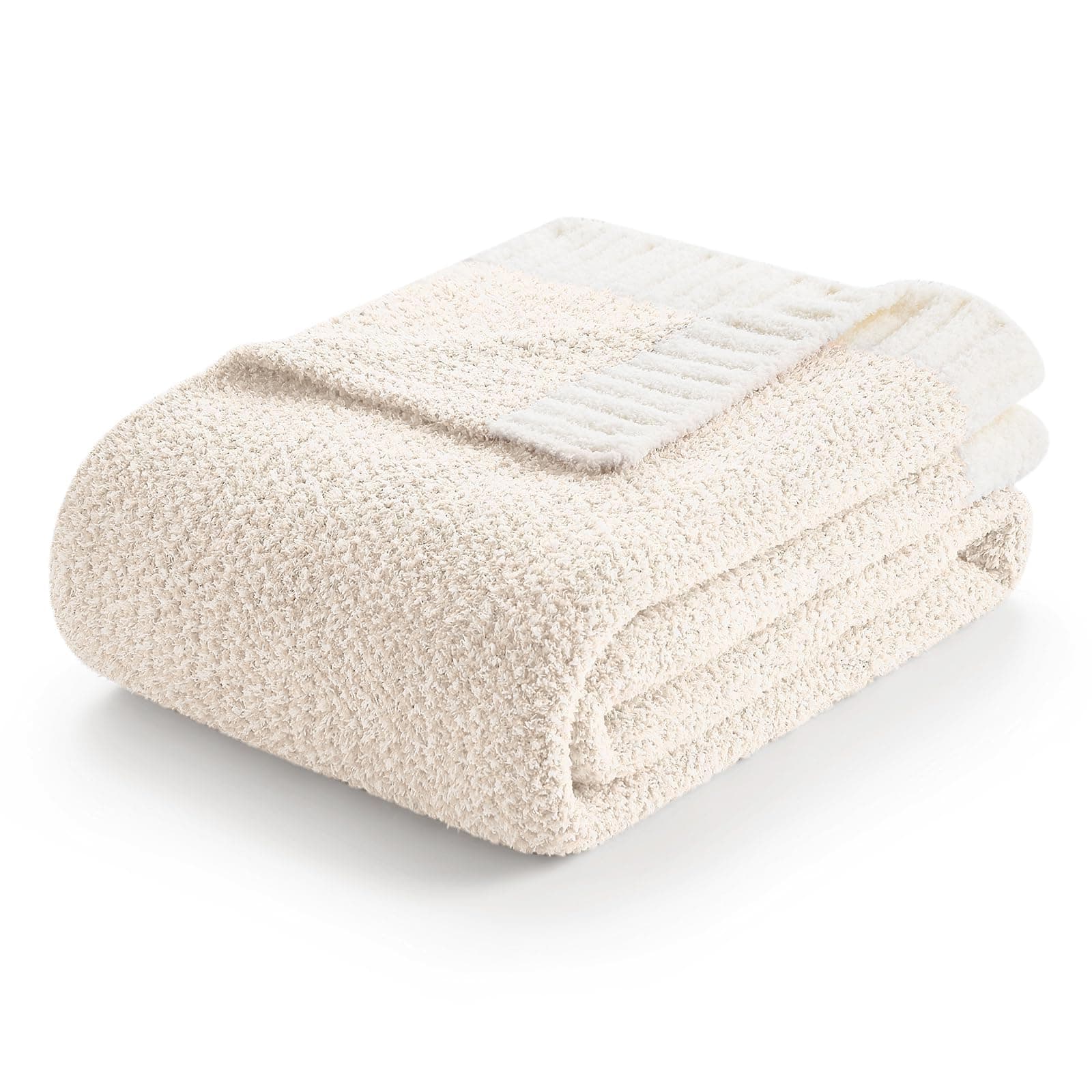 Weaveinbay Knitted Throw Blanket, Super Soft Warm Cozy Throw, Reversible Heather Blanket for Couch, Bed, Sofa, Beige, 127x152CM - Image 1