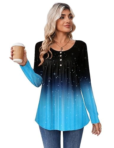 Zeagoo Long Sleeve Shirts for Women Fall Fashion Dressy Casual Blouses Trendy Pleated Tunic Tops for Leggings 2025 thumbnail 4