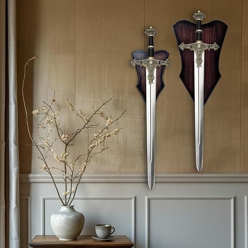 FLURSAILE Sword Plaque Wall Mount Vertical Display Holder Adjustable Stand for Bow Medieval Dagger Axe (1pcs Medium Brown) thumbnail 2