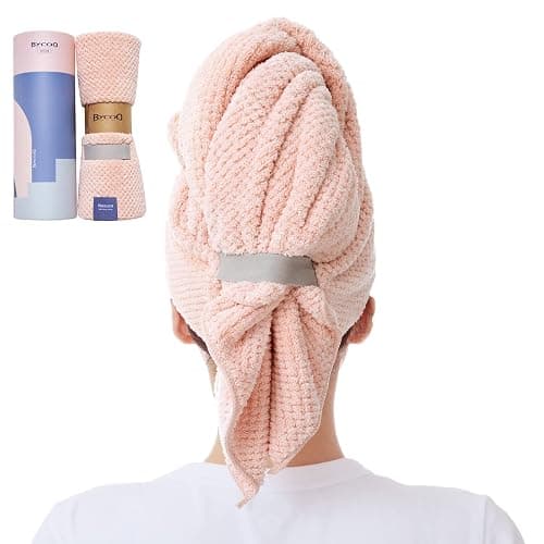BYCOO Microfiber Hair Towel Wrap for Women, Anti Frizz Large Ultra-Soft Hands-Free Hair Dry Towels, Fast Drying | Super Absorbent | Quick Dry Hair Turban for Wet, Curly, Long & Thick Hair - Pink - Image 1