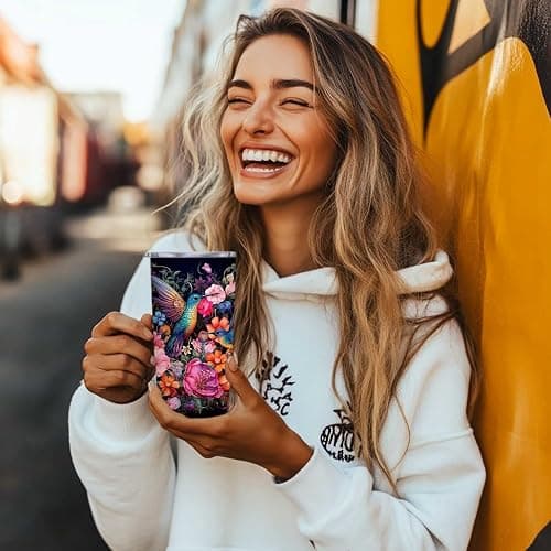 QruKinx Hummingbird Tumbler 20oz | Stainless Steel Travel Mug with Leak-Proof Lid | Bird Insulated Cup for Coffee, Tea and Iced Drinks | Hummingbird Gifts for Women thumbnail 5