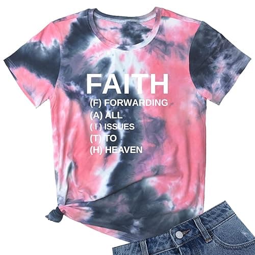 BLACKOO Women Faith Round Neck Graphic T Shirts Cute Funny Tops - Small - Tie Dye 06
