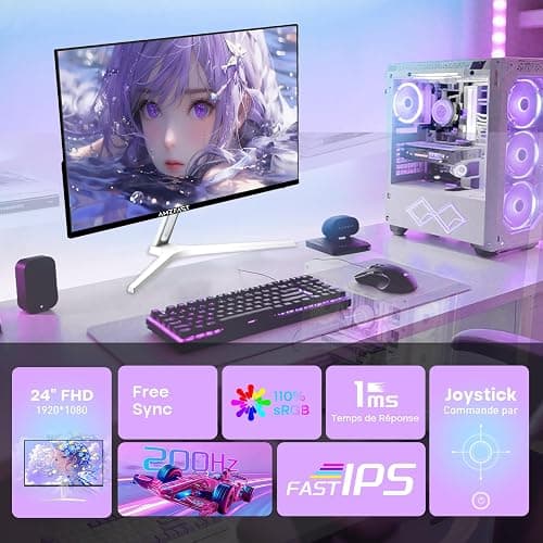 Amzfast Monitor da Gaming 24 Pollici - 200Hz, FHD 1920x1080, Fast IPS, 1ms MPRT, 80% DCI-P3, 110% sRGB, HDR, Anti-Luce Blu, Adaptive Sync, VESA 75x75, HDMI 2.0/DP 1.4, Bianco - AMZG24X1W thumbnail 2