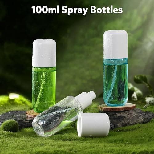 Bynccea Travel Spray Bottle 3.4oz/100ml Plastic Mini Bottle Set - Fine Mist Mini Empty Spray Bottles - Refillable Small Spray Bottles for Cleaning Solutions, Liquid Cosmetics thumbnail 2
