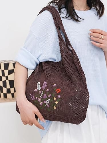 Stizimn Crochet Mesh Beach Tote Shoulder Handbags Hobo Summer Aesthetic Women's Bag thumbnail 3