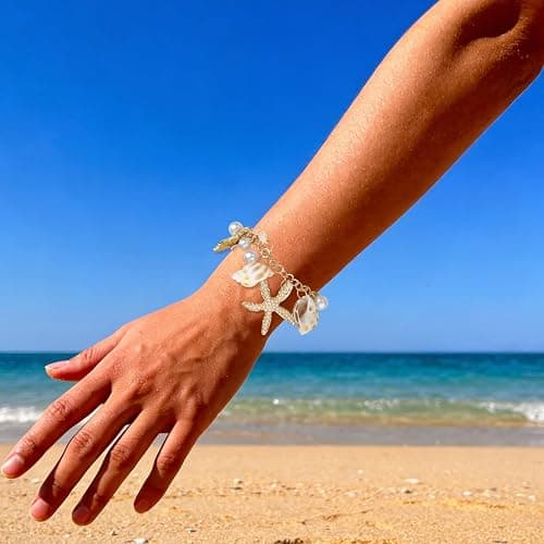 Mikovivi Gold-Tone Shell Starfish Bracelet, Women Summer Beach Bracelet Pearl Sea-Themed Ocean Charm Seashell Jewelry for Beach Vacation & Pool Party thumbnail 5