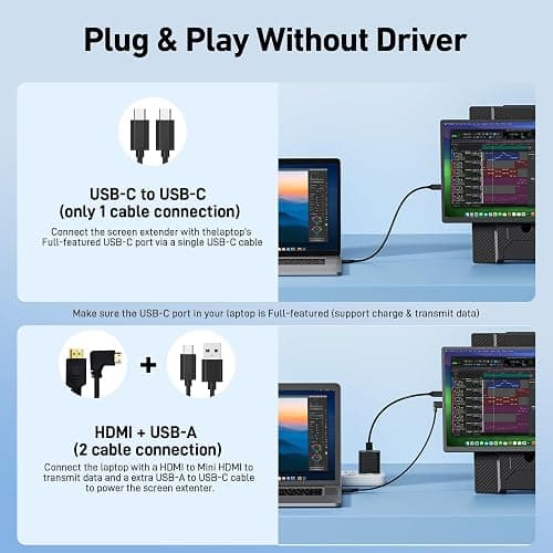 Laptop Screen Extender Monitor Portable - 16.1'' FHD 1200P Portable Screen for Laptops, 360° Rotating, Plug & Play, Detachable Stand, Height Adjustable Laptop Monitor Extender for Mac/Win/Phone/Tablet thumbnail 6