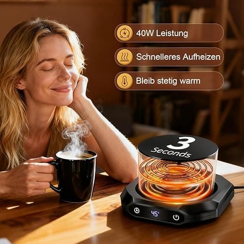 Kaffeewärmer,Elektrischer Kaffeewärmer für den Schreibtisch mit 3 Temperatureinstellungen,Intelligenter Kerzenwärmer，1-12H(Schwarz) thumbnail 3