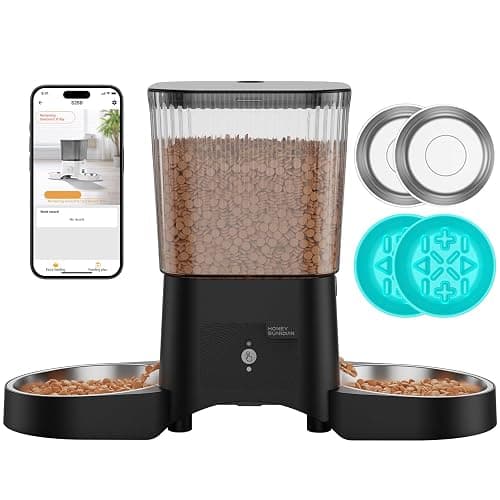 HoneyGuaridan Automatic Cat Feeder for 2 Cats,3.5L Dual Cat Food Dispenser, 2.4G/5G WiFi APP Control for Multiple Cats,2 Stainless Steel Bowls & 2 Slow Feeder Anti-Choking Bowls, Dual Power - Image 1