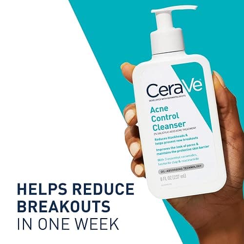 CeraVe Acne Control Cleanser, 2% Salicylic Acid Treatment Formulated With Niacinamide + Ceramides + Oil Absorbing Clay, Gentle Face Wash Helps Clear & Prevent Acne, Fragrance Free, 16 Ounce thumbnail 5