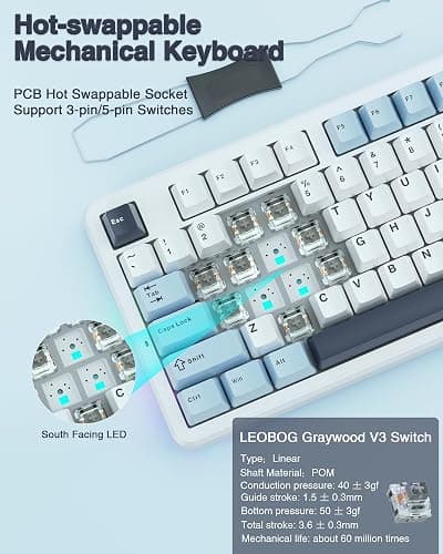 AULA F87 Wireless Gaming Keyboard Tri-mode,75% Percent Hot Swappable Custom Keyboards,Five-Layer Padding,Pre-lubed Switches,RGB Backlight,TKL Mechanical Keyboard for PC/Mac (Glacial Blue) thumbnail 5