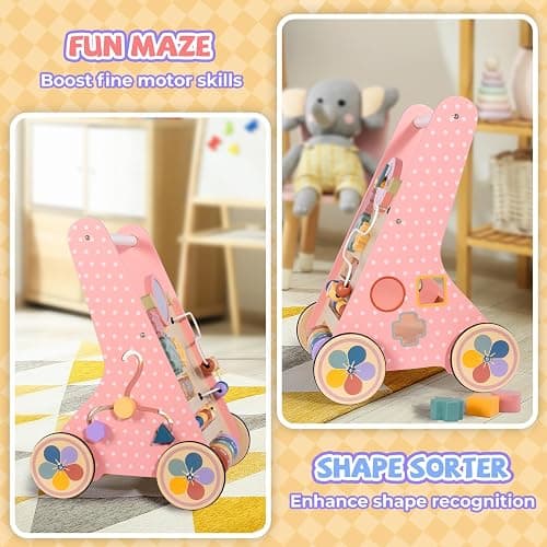 BAUTIA Wooden Baby Walker, Push Walker for Baby Girl 6-12 Months, Montessori Walker Push Toy for Toddlers Learning to Walk thumbnail 6