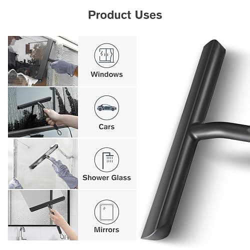 Vinabo Silicone Squeegee Shower Cleaner with Hook, Black Shower Scraper for Bathroom, Kitchen, Car, Window and Glass Cleaning thumbnail 7