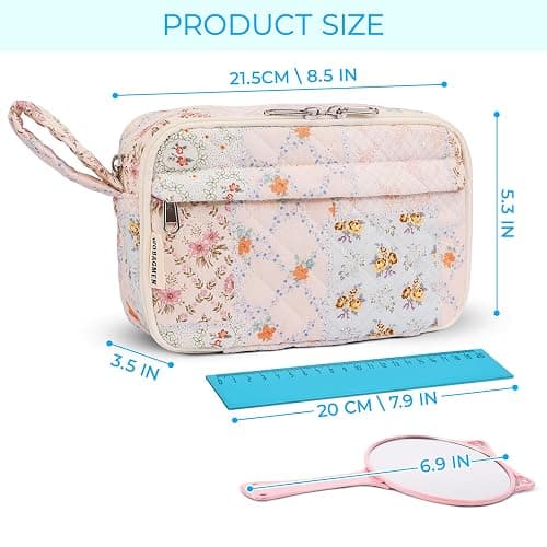 WOBAGMEN Quilted Pencil Pouch for Girls Women, Large Pencil Case Pouch with Compartments Cute Aesthetic Pencil Case Organizer, Floral Pencil Bag for School Supplies (coloful blue) thumbnail 3