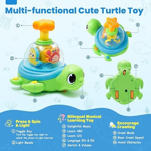 Baby Toys 6-12 Months, Musical Crawling Press to Spin & Glow Turtle Toy for 1 Year Old, Cause and Effect Early Learning for Infant Tummy Time, Christmas 1st Birthday Gifts Boy Girl 7 8 9 10 11 Month thumbnail 3
