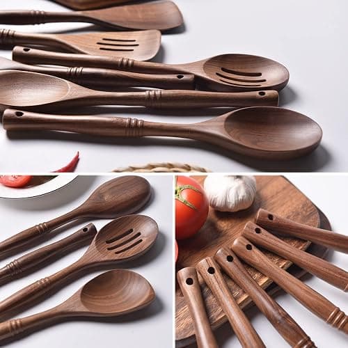 Gudamaye 12 inch Black Walnut Wooden Utensils - 6 Pcs Crafting Spoon Set for Cooking thumbnail 7