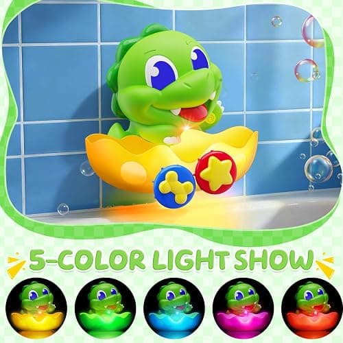 Dinosaur Baby Bath Toys for 1 2 3 Year Old Boys, Dino Bath Bubble Machine with Rainbow Lights & Water Scoop,Fun Toddler Toys Baby Shower Bathtub Toys Christmas Birthday Gifts for Boys Age 1-3 Year Old thumbnail 2