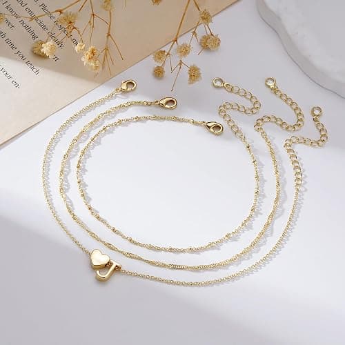 Semoya 2/3PCS Heart Initial Ankle Bracelets for Women Waterproof,Dainty Gold/Black Layered Anklets for Women Non Tarnish Set Summer Beach Jewelry Gift for Vacation Bikini Outfits thumbnail 5