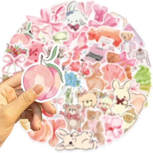 50pcs Coquette Pink Bows Vintage Aesthetic Stickers - Pink Bear, Graffiti, Water Bottles, Laptop, Phone, Guitar thumbnail 5