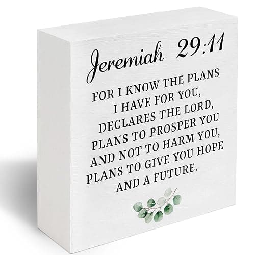 Christian Decor Wood Sign Desk Decor Rustic Motivational Bible Verse Jeremiah 29 11 Wooden Sign for Home Office Living Room Church Kitchen Bedroom Bathroom Table Shelf Religious Gifts -B05 - Image 1