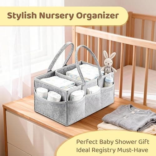 NBOUOU Baby Essentials for Newborn Nappy Caddy Organiser, Baby Nappy Organiser with Long Handles Detachable Compartments, Essentials Nappys Bin, Portable Babys Baskets for Hampers thumbnail 6