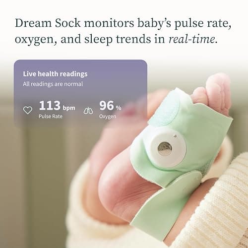 Dream Sock – Smart Wearable Baby Monitor - Infant Pulse Oximeter Tracks Oxygen & Heart Rate | Parents Receive Alerts, Sleep & Health Insights via App | FDA Cleared thumbnail 2