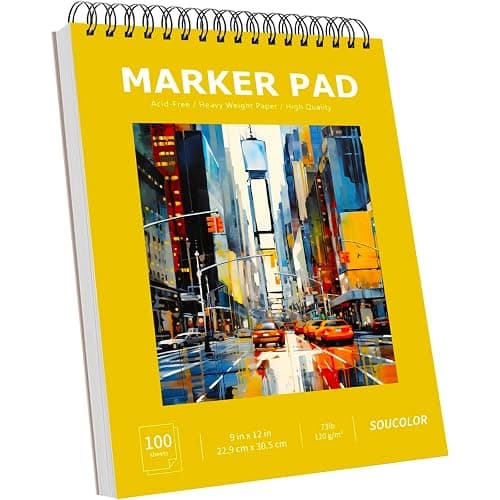 Soucolor Marker Paper Sketchbook,Bleedproof Maker Paper 9"x12" | Professional Bleedproof Marker Pad for Alcohol Markers 100 Sheets 73lb/120gsm Thick No-Penetration Drawing Paper - Image 1
