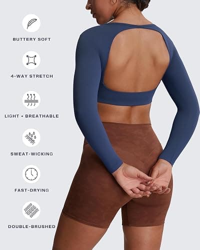 Aoxjox Workout Long Sleeve Crop Tops for Women Clarissa Backless Gym Cropped T Shirt Top thumbnail 4