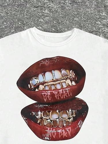 Verdusa Women's Lips Print Graphic Tees Y2k T Shirts Summer Crew Neck Vintage Going Out Tops thumbnail 3