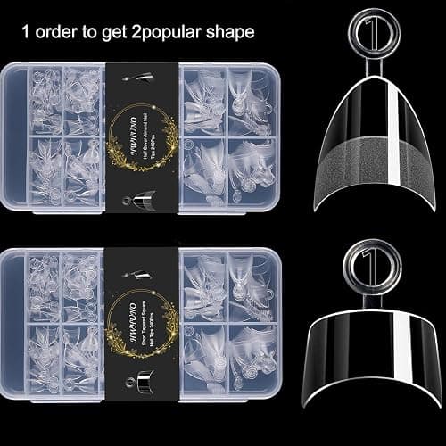HWHUNO 480Pcs Extra Short Half Cover Almond & Tapered Square Nail Tips | Gel x Clear Nail Tips Set, 2 Box Pre Shaped, XXS, 12 Sizes, Nail Art Home DIY Salon thumbnail 5