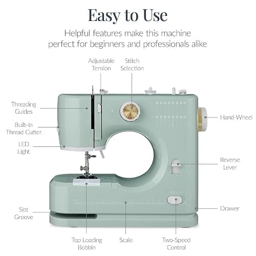 Best Choice Products Sewing Machine for Beginners, 55-Piece Kit, w/ 16 Built-in Stitch Patterns, Double Stitching, Foot Pedal, Storage Drawer, 6V - Sage/Gold thumbnail 8