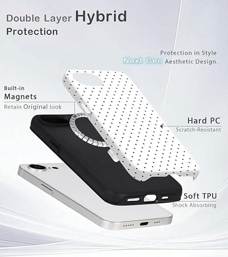 Amzfield for iPhone 16e Case Compatible with Magsafe Cute Polka Dot Aesthetic Magnetic Design Women Girls Fall Chic Girly Pretty Dual Layer Hybrid Protection Elegant Case for iPhone 16 e, White thumbnail 2