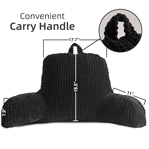 A Nice Night Reading Pillow Bed Wedge Large Adult Children Backrest with Arms Back Support for Sitting Up in Bed/Couch for Lounging Bedrest,Waffle Stereoscopic Design,Black thumbnail 3