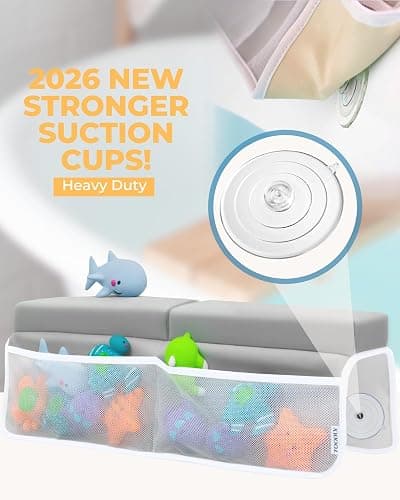Comfortable Baby Bath Kneeler and Elbow Rest Pad Set – Thick Memory Foam Bath Kneeling Pad with Elbow Support – Baby Bathtub Cushion with Toy Organizer for Bathing Infant or Toddler - Grey thumbnail 6