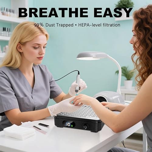 Nail Dust Collector | 1000PA Nail Dust Collector Quiet | 10 Speed Levels | Low Noise & Strong Suction | Reusable Filter, 10 Pads + Nail Dust Brush | for Acrylic Nails, Salon & Home - Black Diamond thumbnail 2