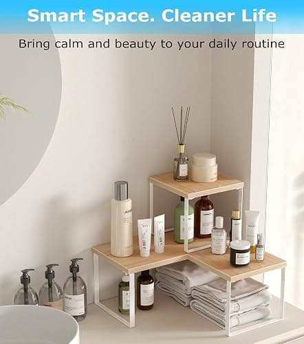 Aothia Wood Desktop Shelf for Top of Desk - 2-Tier Adjustable Bookshelf Organizer, Freestanding Stackable Shelves for Office, Home, Kitchen Counter (Oak) thumbnail 7