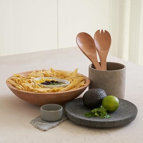 Extra Large Wooden Salad Bowl Set With Serving Utensils - A Beautiful Party Salad & Fruit Bowl With Serving Spoons Perfect for Your Dinner Party - Decorative & Practical Kitchen Must-Have thumbnail 6