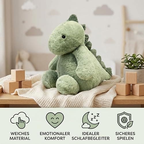 Dino Kuscheltier, Plüschtier Dinosaurier Kuscheltier - 25cm Süßes Dino Stofftier Kissen, Kawaii Plüschsaurier Schmusetier, Weiches Kissen, Emotionale Unterstützung, Schlafbegleiter, für Erwachsene thumbnail 4